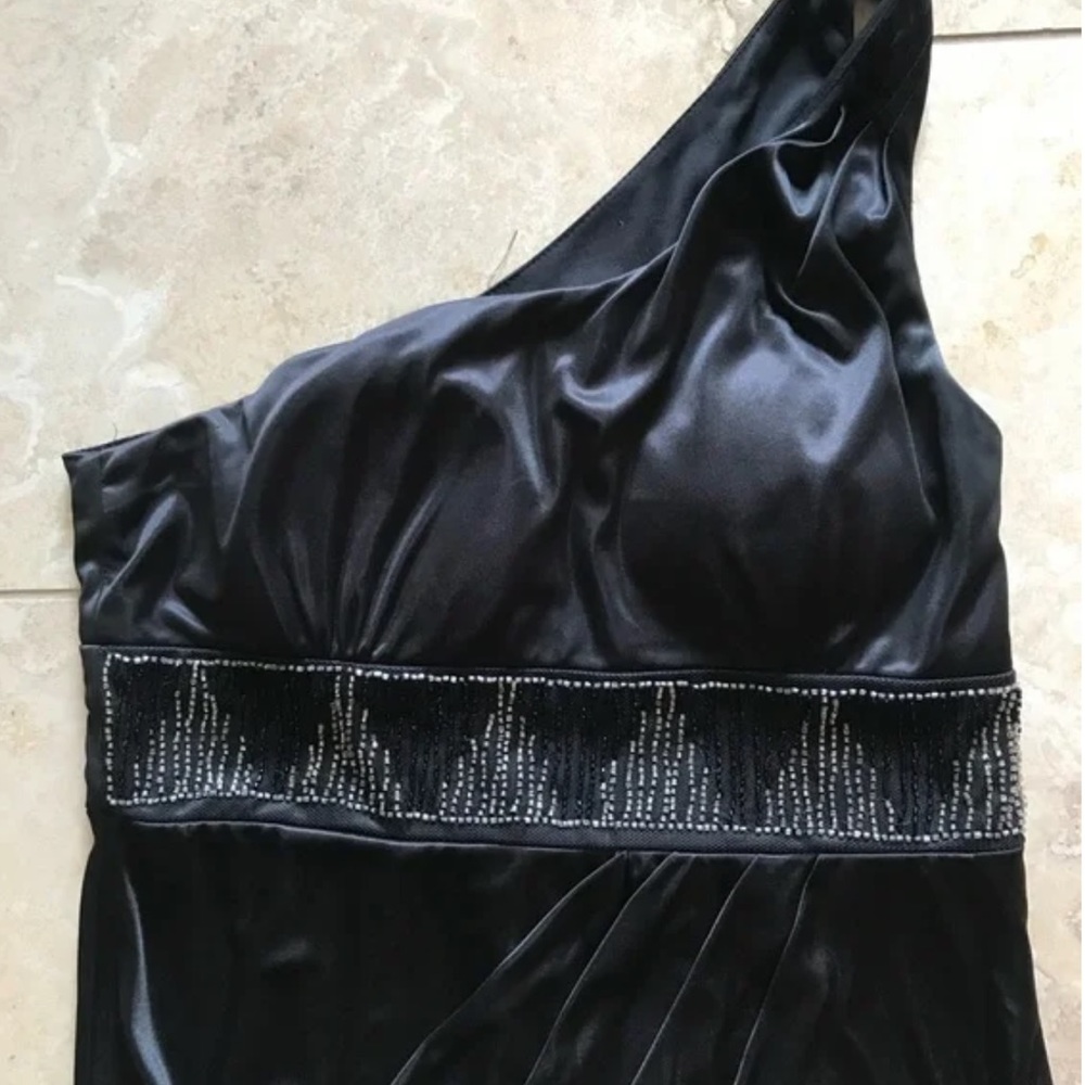 Love Tease Black One-Shoulder Beaded Ruched Cocktail Homecoming Dress Juniors 9 - Picture 9 of 11